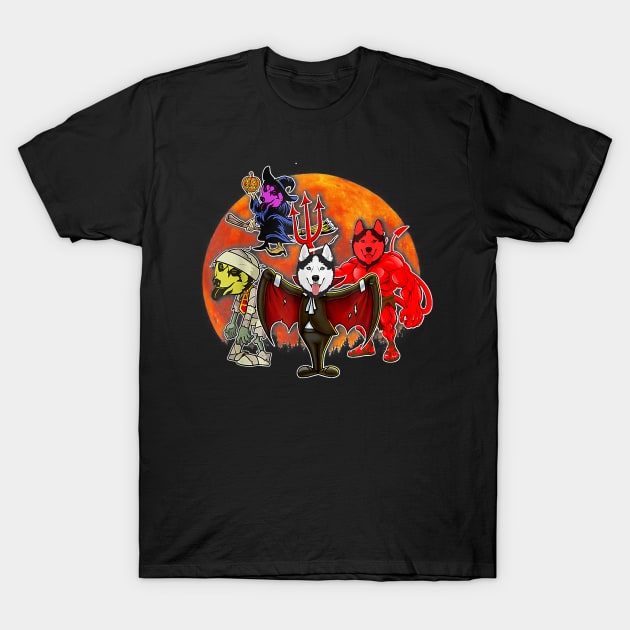 Halloween Husky Costume Mummy Evil Witch Pumpkin T-Shirt by JaydeMargulies